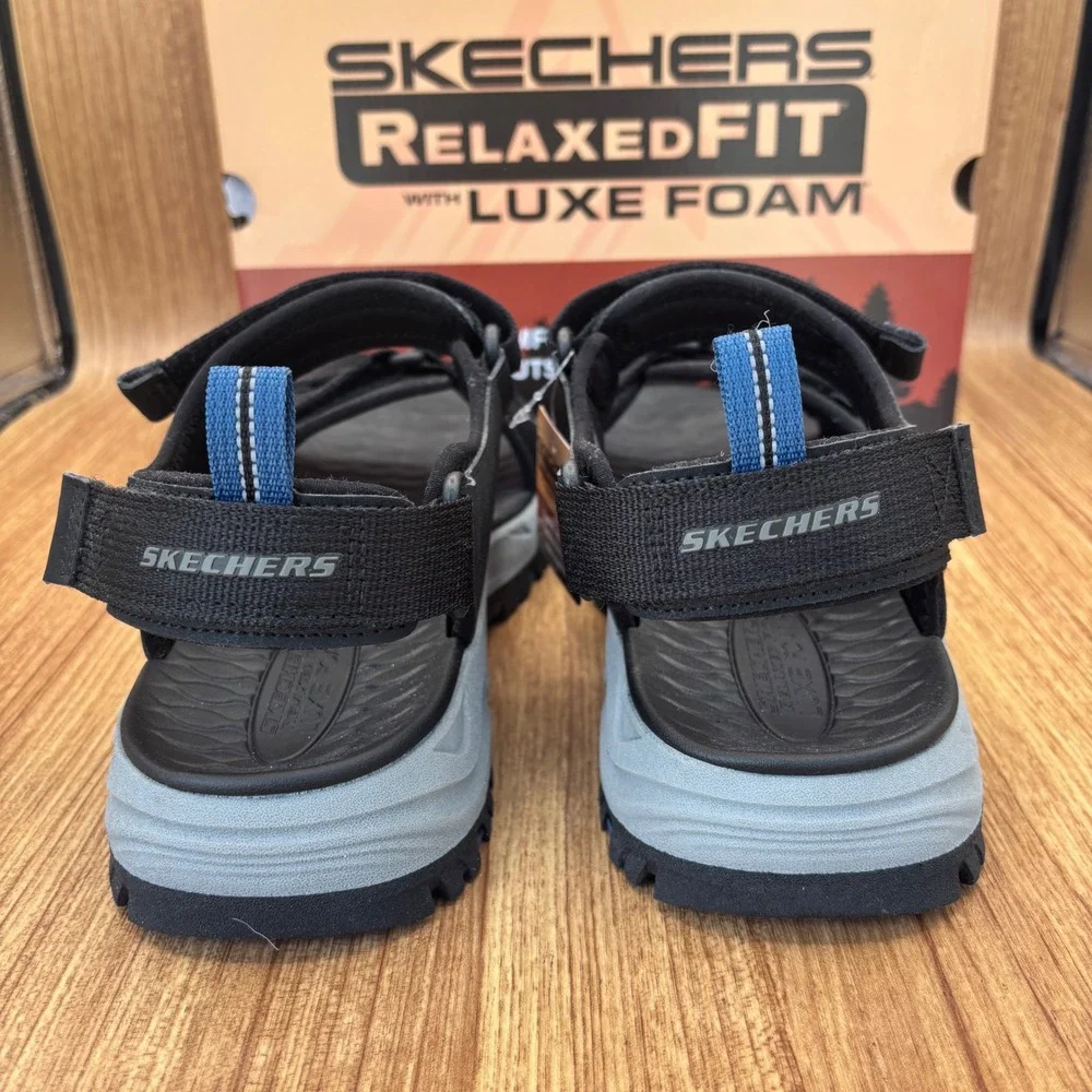 Skechers Relaxed‎ Fit Sandals Mens 12 Black New Luxe Foam Strappy Outdoor Hiking